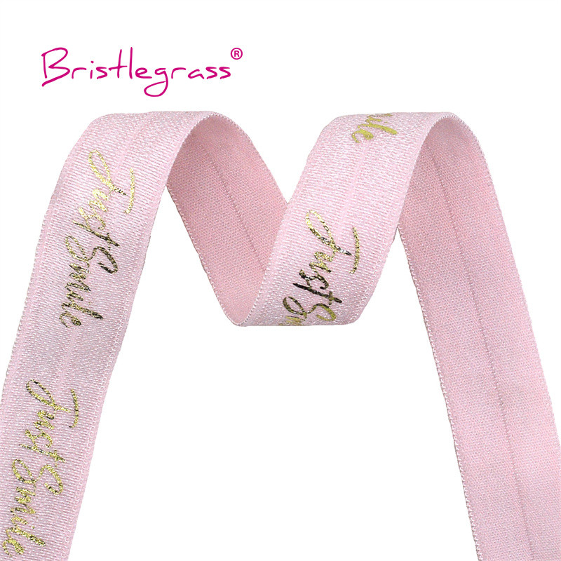 BRISTLEGRASS 2 5 10 Yard 5/8" 15mm Χρυσό Just Smile Αλουμινόχαρτο Δίπλωμα πάνω από λάστιχα FOE Spandex Band Hair Tie Headband Ράψιμο