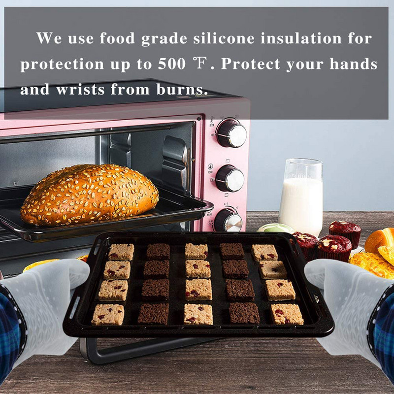 Silikoninės orkaitės pirštinės, neslystančios virtuvės pirštinės, kepsninės ant grotelių, karščiui atsparios kepimo, storos pirštinės, skirtos kepti ant grotelių mikrobangų krosnelėje