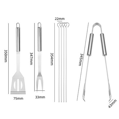 7Pcs Barbecue Accessories Set Ergonomic Stainless Steel Barbecue Skewer Grill Fork Turner Food Tongs BBQ Camping Serving Tongs