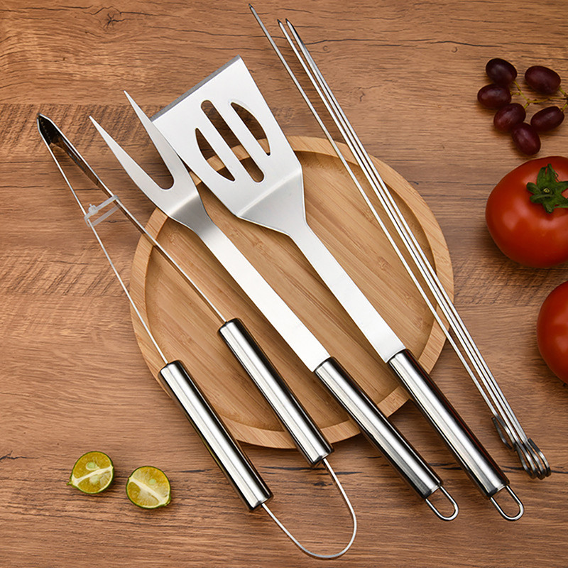 7gab. Barbekjū piederumu komplekts Ergonomisks nerūsējošā tērauda bārbekjū iesmu grila dakšiņu virpotājs Ēdiena knaibles BBQ kempinga pasniegšanas knaibles