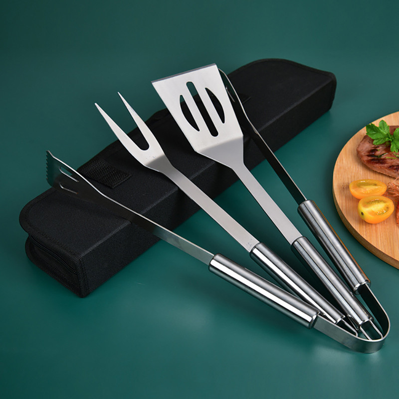 7gab. Barbekjū piederumu komplekts Ergonomisks nerūsējošā tērauda bārbekjū iesmu grila dakšiņu virpotājs Ēdiena knaibles BBQ kempinga pasniegšanas knaibles