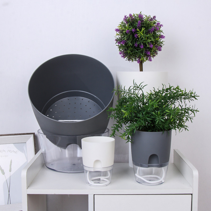 1vnt 2 sluoksnių savaime laistomas tingus gėlių vazonas, automatinis vandens sugėrimas, skaidrus apskritimas hidroponikos sultingų augalų gėlių vazonas