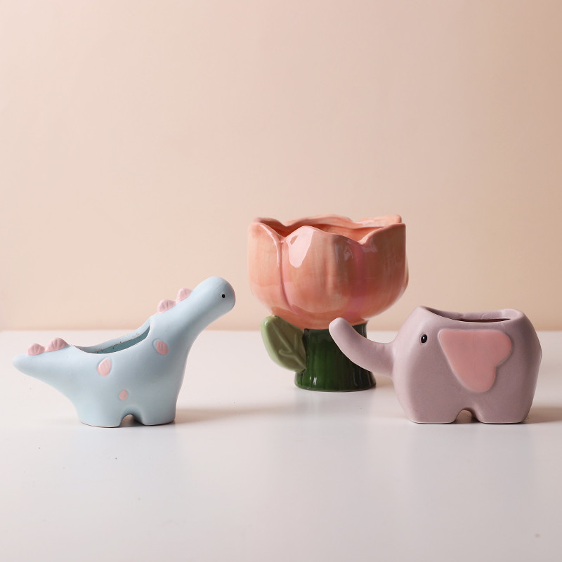 Creative Flower Shape Plant Pot κεραμικές γλάστρες για λουλούδια Cartoon Elephant Dinosaur Jucculent Pot Χαριτωμένο ντεκόρ σπιτιού Maceta Casa