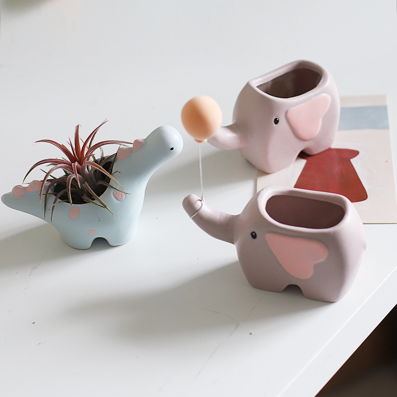 Creative Flower Shape Plant Pot κεραμικές γλάστρες για λουλούδια Cartoon Elephant Dinosaur Jucculent Pot Χαριτωμένο ντεκόρ σπιτιού Maceta Casa