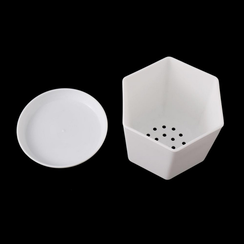 Bijela minimalistička poligonalna posuda za cvijeće s pladnjem Vrtlarstvo Zadebljana plastična vrtna posuda za sobne male biljke u saksiji mesnate 1 kom.