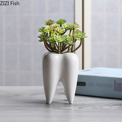 Δημιουργικότητα Σχήμα δοντιών Κεραμικό βάζο Σύνθεση λουλουδιών Διακόσμηση σαλονιού Προσομοίωση Βάζα δοντιών Μοντέρνα διακοσμητικά στολίδια