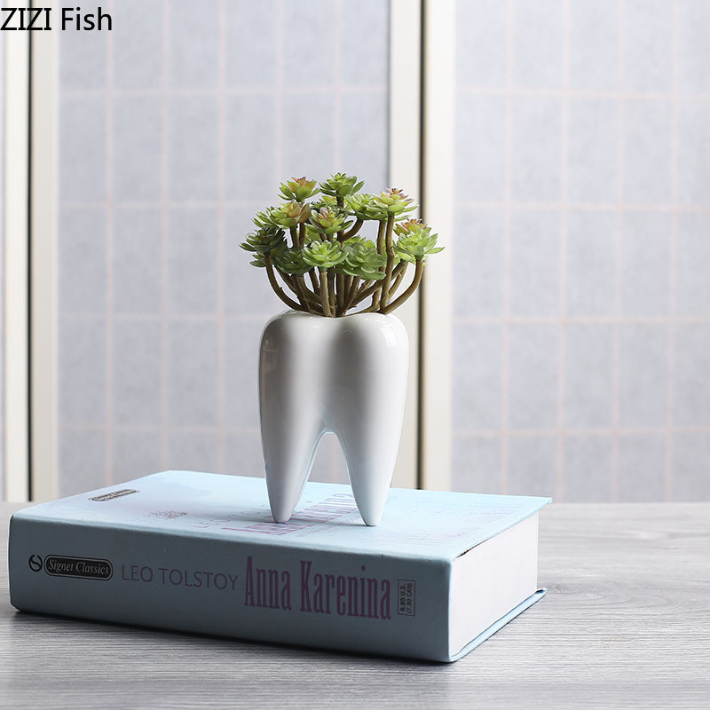 Kūrybiškumas Dantų forma Keraminė vaza gėlių kompozicija Svetainės apdaila Imitacija Dantų vazos Modernus dekoro papuošalai