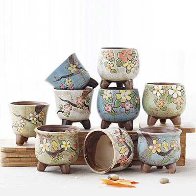 Ghivece din ceramică antice, pur pictate manual, ghivece cu flori, decorare pentru grădină cu zâne, jardinieră bonsai, decor pentru birou, mini ghivece suculente