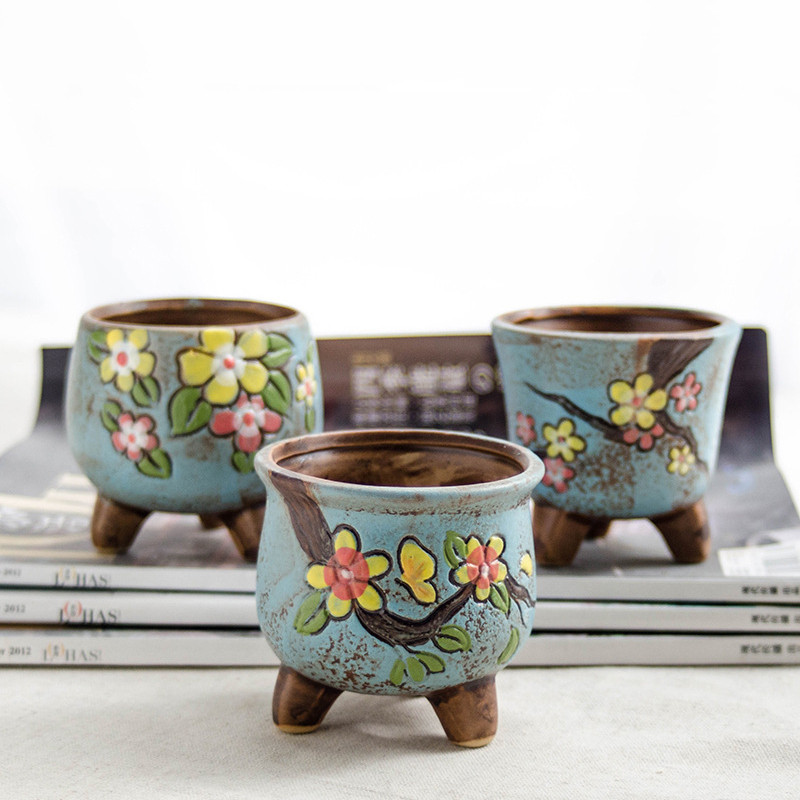 Antikvariniai keraminiai vazonai Grynai rankomis dažyti gėlių vazonai Fairy Garden Dekoracija Bonsai Planter Namų biuro dekoras Mini sultingi vazonai
