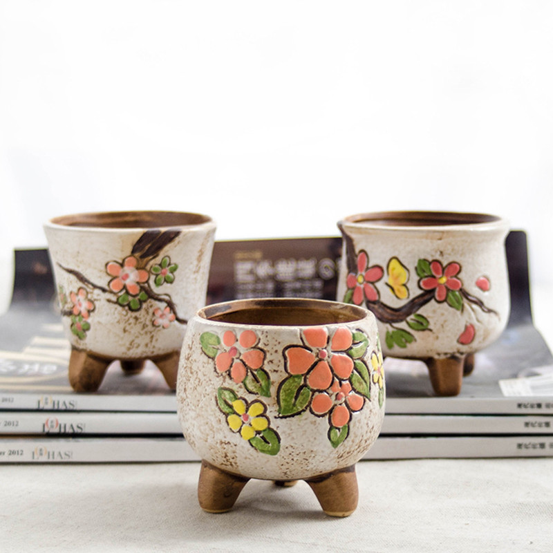 Antikvariniai keraminiai vazonai Grynai rankomis dažyti gėlių vazonai Fairy Garden Dekoracija Bonsai Planter Namų biuro dekoras Mini sultingi vazonai