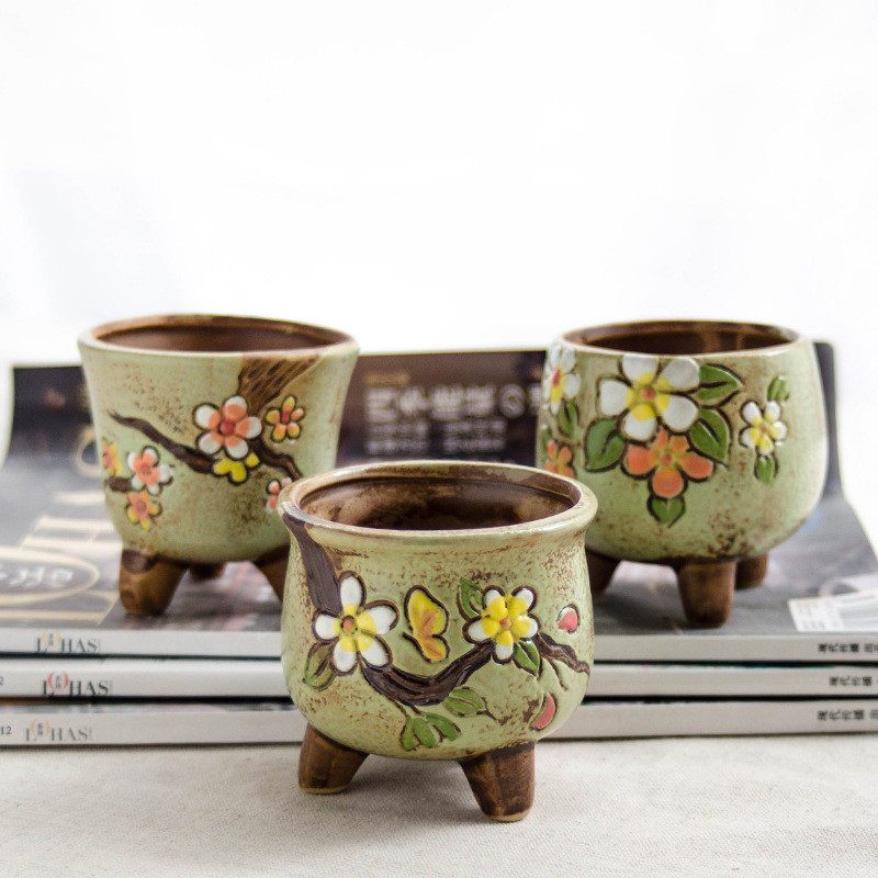 Antikvariniai keraminiai vazonai Grynai rankomis dažyti gėlių vazonai Fairy Garden Dekoracija Bonsai Planter Namų biuro dekoras Mini sultingi vazonai