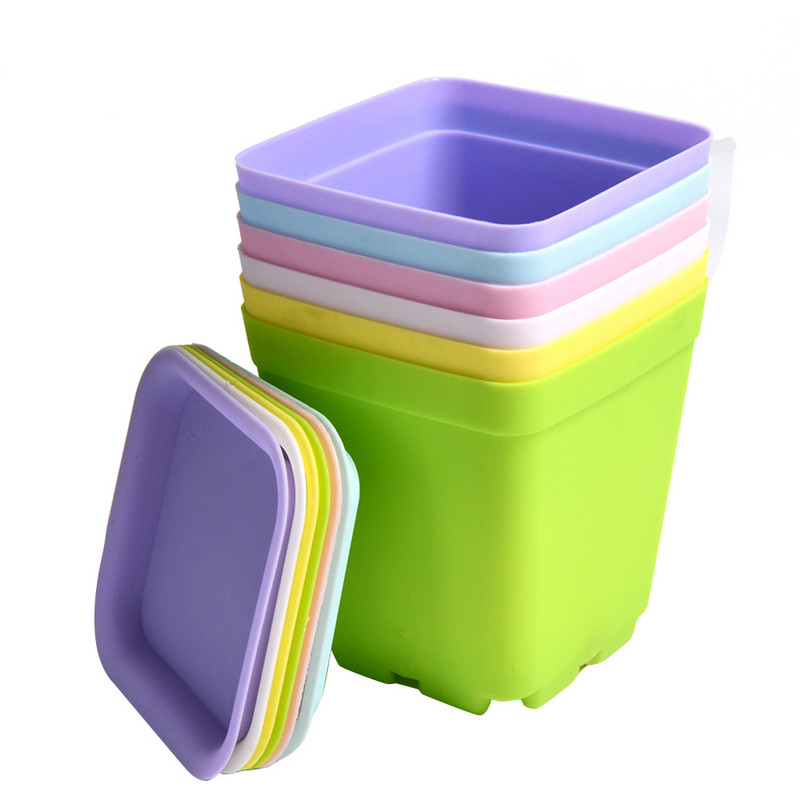 7 vnt. 6 spalvos. Storieji gėlių vazonai Sodinamosios vazonų padėklai Plastikiniai vazonai Kūrybiniai maži kvadratiniai vazonai sultingiems augalams GYH