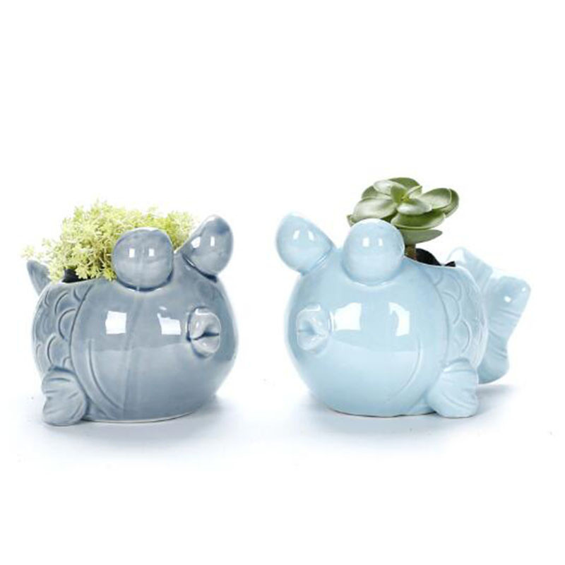 Ευρωπαϊκό στυλ Χαριτωμένη σαρκώδη γλάστρα Pocelain Blue Fish Flower Vase Home Garden Μίνι μπονσάι κάκτου γλάστρα για διακόσμηση σπιτιού