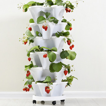 1PC Пластмасова подреждаща се вертикална саксия за цветя Поставка за разсад от ягоди Саксии за зеленчуци Градинска саксия с три венчелистчета Декорация
