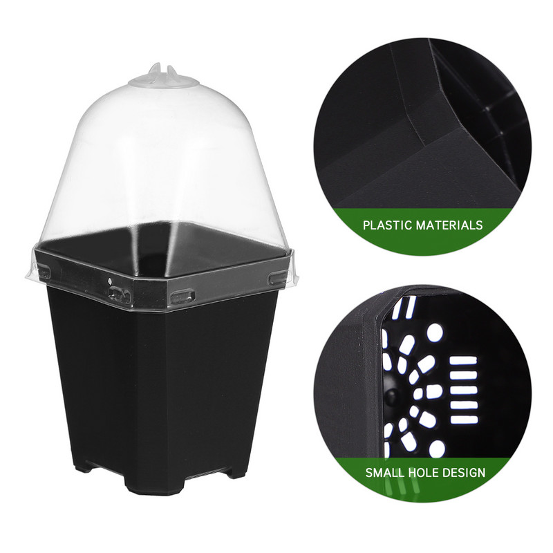 10db cserep páratartalom kupolával átlátszó kertészeti edény tartály négyzet alakú virág indító cserepek