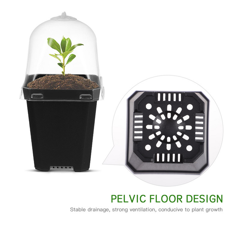 10db cserep páratartalom kupolával átlátszó kertészeti edény tartály négyzet alakú virág indító cserepek
