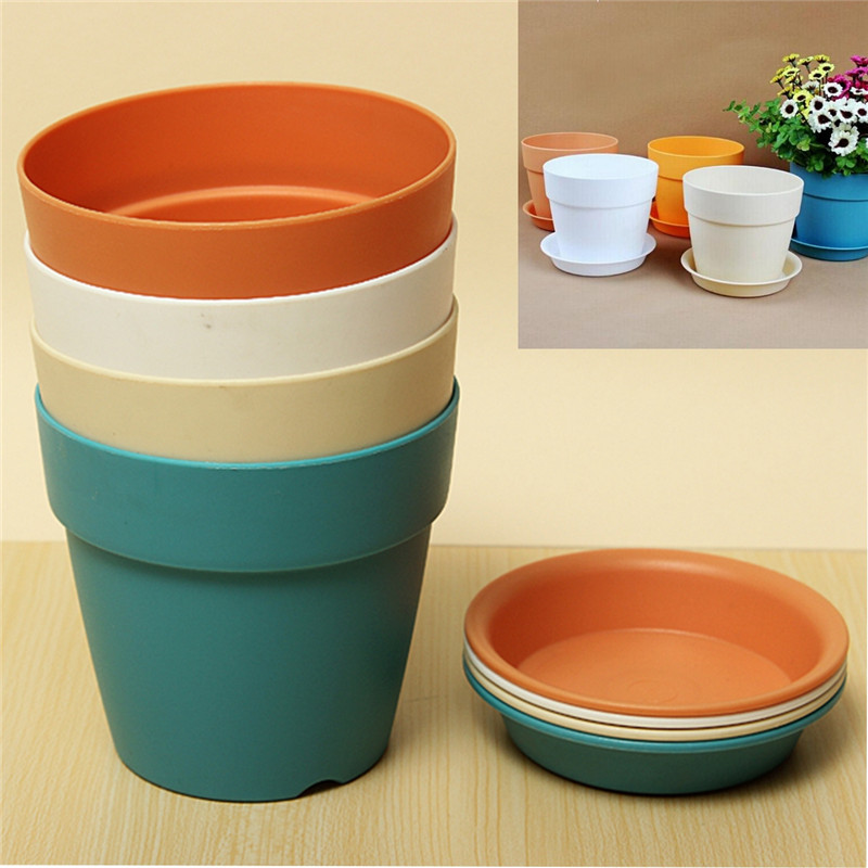 1gb sveķu plastmasas puķupods ar paplāti dārzam iekštelpu mājas dekorēšanai Dārzkopība Puķu podi Dārza augi Puķu pods