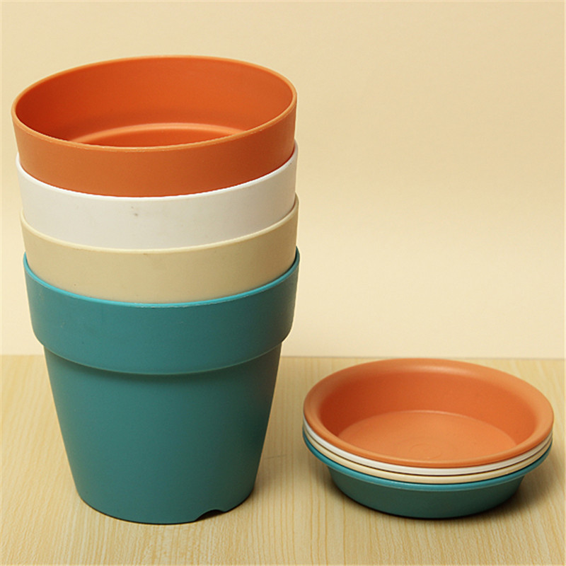 1gb sveķu plastmasas puķupods ar paplāti dārzam iekštelpu mājas dekorēšanai Dārzkopība Puķu podi Dārza augi Puķu pods