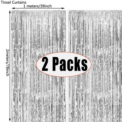 2 опаковки 1X2M сребърно метално фолио сърма ресни перде фон рожден ден сватба моминско парти украса възрастен годишнина