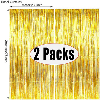 2Pack 1X2M Sidabrinės metalinės folijos blizgučiai su kutais užuolaidos fonas Gimtadienio vestuvių mergvakario dekoravimas suaugusiems