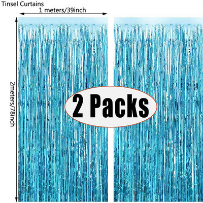 2Pack 1X2M Sidabrinės metalinės folijos blizgučiai su kutais užuolaidos fonas Gimtadienio vestuvių mergvakario dekoravimas suaugusiems
