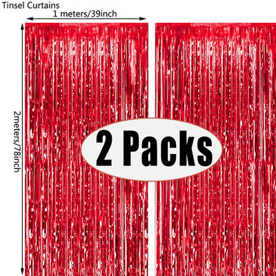 2Pack 1X2M Sidabrinės metalinės folijos blizgučiai su kutais užuolaidos fonas Gimtadienio vestuvių mergvakario dekoravimas suaugusiems