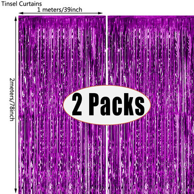 2Pack 1X2M Sidabrinės metalinės folijos blizgučiai su kutais užuolaidos fonas Gimtadienio vestuvių mergvakario dekoravimas suaugusiems