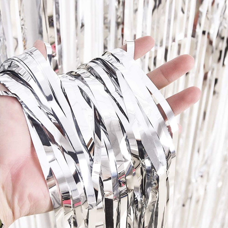 2Pack 1X2M Sidabrinės metalinės folijos blizgučiai su kutais užuolaidos fonas Gimtadienio vestuvių mergvakario dekoravimas suaugusiems