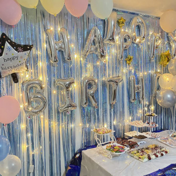 1*2M парти фон метално фолио ресни мишура завеса възрастни деца рожден ден сватбена украса Baby Shower Favor консумативи