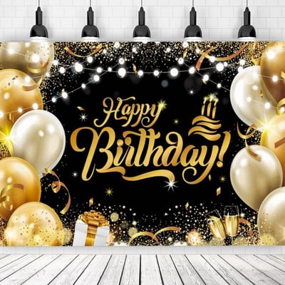 La mulți ani de fundal fată băiat mare negru aur balon stea poster cabină fundal foto de zi de naștere fundal perete decor petrecere