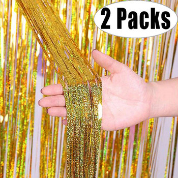 2 опаковки 1X2M златно метално фолио сърма ресни завеса фон рожден ден сватба моминско парти украси коледа нова година