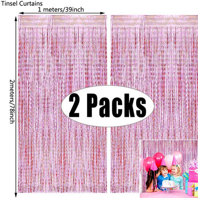 2Pack Metallic Foolium Tinsel Fringe kardin Sünnipäev Pulmad Poissmeestepeo teenetemärgi Aastapäeva Taustaks Ystävänpäivä
