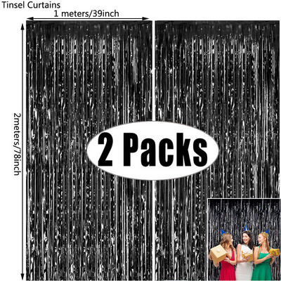 2Pack Metallic Foolium Tinsel Fringe kardin Sünnipäev Pulmad Poissmeestepeo teenetemärgi Aastapäeva Taustaks Ystävänpäivä