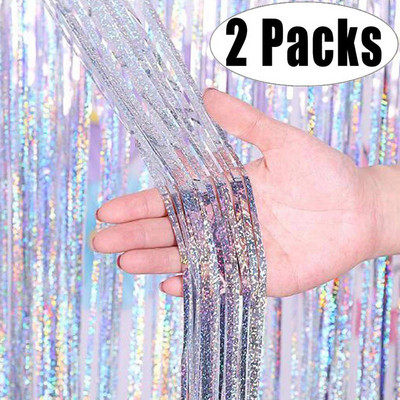 2Pack Metallic Foolium Tinsel Fringe kardin Sünnipäev Pulmad Poissmeestepeo teenetemärgi Aastapäeva Taustaks Ystävänpäivä