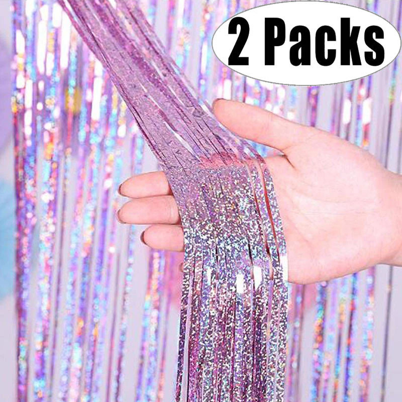 2Pack Metallic Foolium Tinsel Fringe kardin Sünnipäev Pulmad Poissmeestepeo teenetemärgi Aastapäeva Taustaks Ystävänpäivä