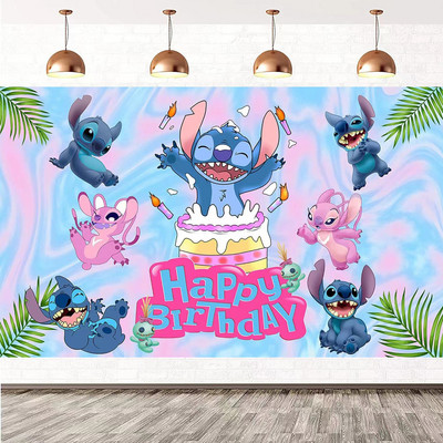 Disney Lilo Stitch Party Backdrops Children`s Happy Birthday Decoration Photographic Background Decorations Decor Banner