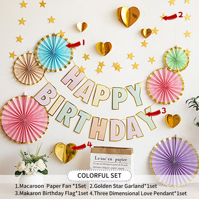 Gimtadienio dekoravimo rinkiniai Su gimtadieniu Popierinė reklamjuostė Ventiliatoriaus pakabukas Kūdikių dušas Vaikų gimtadienio vakarėlio fono dekoravimas