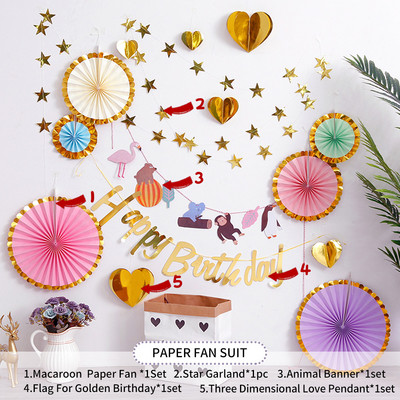 Gimtadienio dekoravimo rinkiniai Su gimtadieniu Popierinė reklamjuostė Ventiliatoriaus pakabukas Kūdikių dušas Vaikų gimtadienio vakarėlio fono dekoravimas
