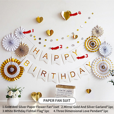 Gimtadienio dekoravimo rinkiniai Su gimtadieniu Popierinė reklamjuostė Ventiliatoriaus pakabukas Kūdikių dušas Vaikų gimtadienio vakarėlio fono dekoravimas