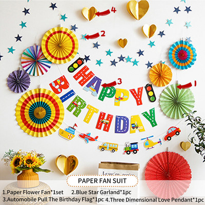 Gimtadienio dekoravimo rinkiniai Su gimtadieniu Popierinė reklamjuostė Ventiliatoriaus pakabukas Kūdikių dušas Vaikų gimtadienio vakarėlio fono dekoravimas