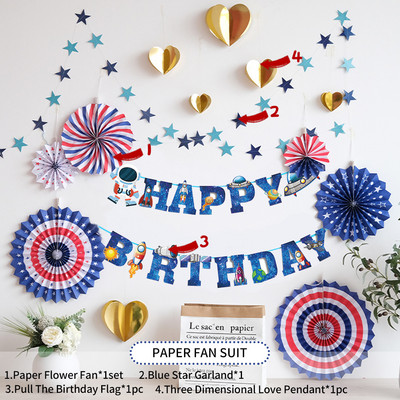 Gimtadienio dekoravimo rinkiniai Su gimtadieniu Popierinė reklamjuostė Ventiliatoriaus pakabukas Kūdikių dušas Vaikų gimtadienio vakarėlio fono dekoravimas