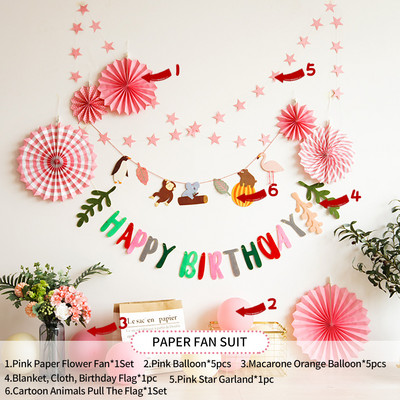 Gimtadienio dekoravimo rinkiniai Su gimtadieniu Popierinė reklamjuostė Ventiliatoriaus pakabukas Kūdikių dušas Vaikų gimtadienio vakarėlio fono dekoravimas