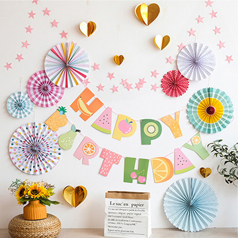 Gimtadienio dekoravimo rinkiniai Su gimtadieniu Popierinė reklamjuostė Ventiliatoriaus pakabukas Kūdikių dušas Vaikų gimtadienio vakarėlio fono dekoravimas