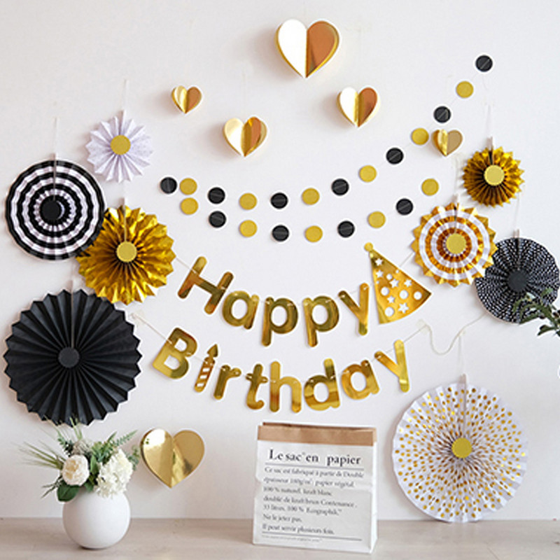 Gimtadienio dekoravimo rinkiniai Su gimtadieniu Popierinė reklamjuostė Ventiliatoriaus pakabukas Kūdikių dušas Vaikų gimtadienio vakarėlio fono dekoravimas