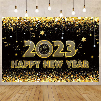 Happy New Year Backdrop for 2023 Glitter Fireworks Balloons Champagne Photocall Καλώς ορίσατε Διακοσμήσεις φόντου για πάρτι για το νέο έτος