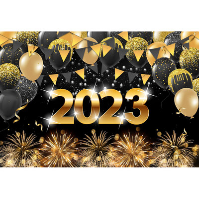 Happy New Year Backdrop for 2023 Glitter Fireworks Balloons Champagne Photocall Καλώς ορίσατε Διακοσμήσεις φόντου για πάρτι για το νέο έτος