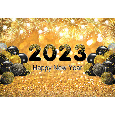 Happy New Year Backdrop for 2023 Glitter Fireworks Balloons Champagne Photocall Καλώς ορίσατε Διακοσμήσεις φόντου για πάρτι για το νέο έτος