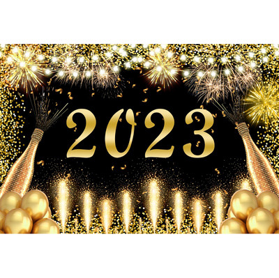 Happy New Year Backdrop for 2023 Glitter Fireworks Balloons Champagne Photocall Καλώς ορίσατε Διακοσμήσεις φόντου για πάρτι για το νέο έτος