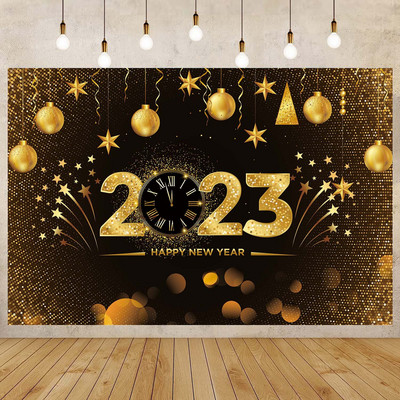 Happy New Year Backdrop for 2023 Glitter Fireworks Balloons Champagne Photocall Καλώς ορίσατε Διακοσμήσεις φόντου για πάρτι για το νέο έτος