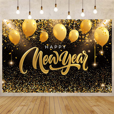 Happy New Year Backdrop for 2023 Glitter Fireworks Balloons Champagne Photocall Καλώς ορίσατε Διακοσμήσεις φόντου για πάρτι για το νέο έτος